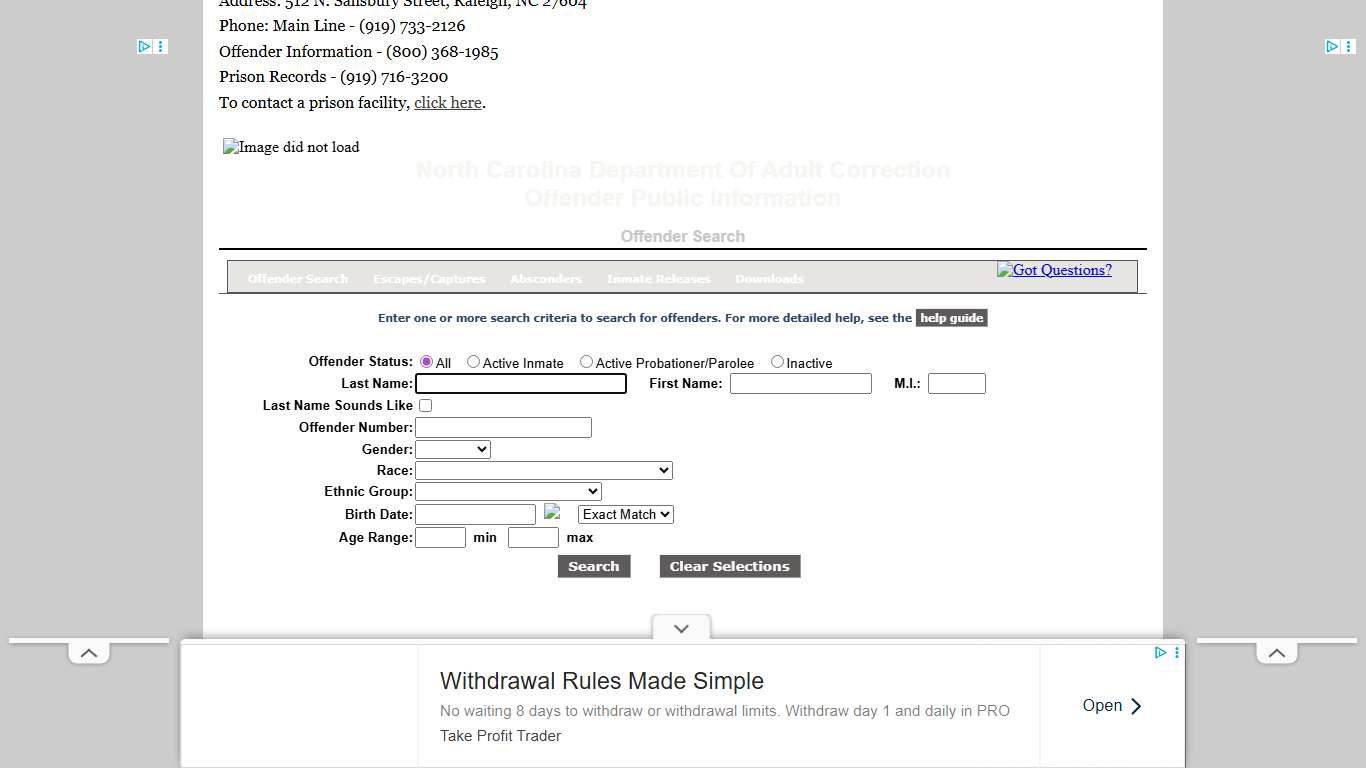 North Carolina DPS Inmate Search